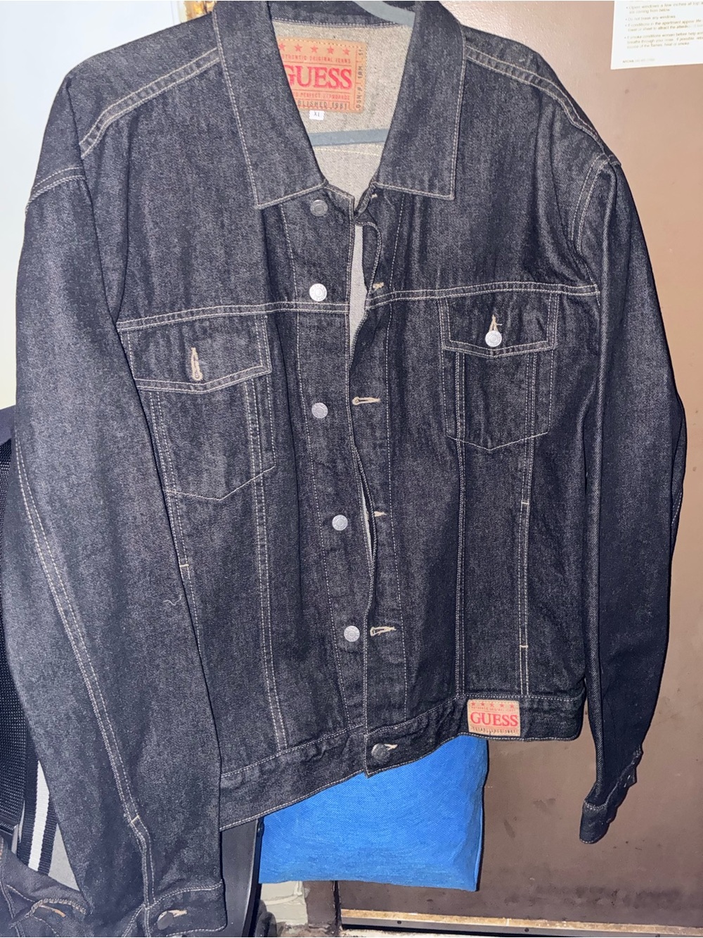 GUESS Black Denim Shirt Jacket with Contrast Stitching